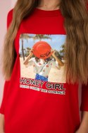 Sukienka z nadrukiem Honey girl czerwona  