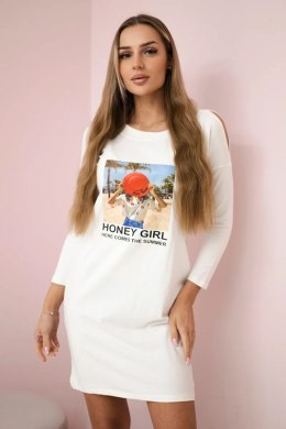 Sukienka z nadrukiem Honey girl ecru  