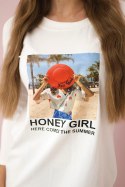 Sukienka z nadrukiem Honey girl ecru  