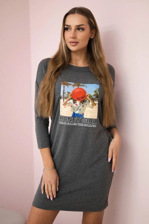 Sukienka z nadrukiem Honey girl grafitowa  