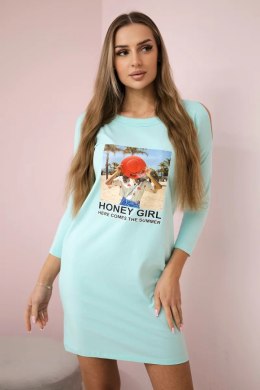 Sukienka z nadrukiem Honey girl miętowa  