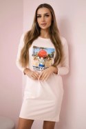 Sukienka z nadrukiem Honey girl pudrowy róż  