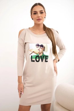 Sukienka z nadrukiem Love beżowa  