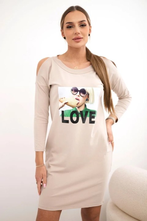 Sukienka z nadrukiem Love beżowa  