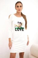 Sukienka z nadrukiem Love ecru  