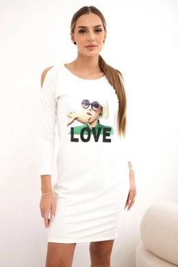Sukienka z nadrukiem Love ecru  
