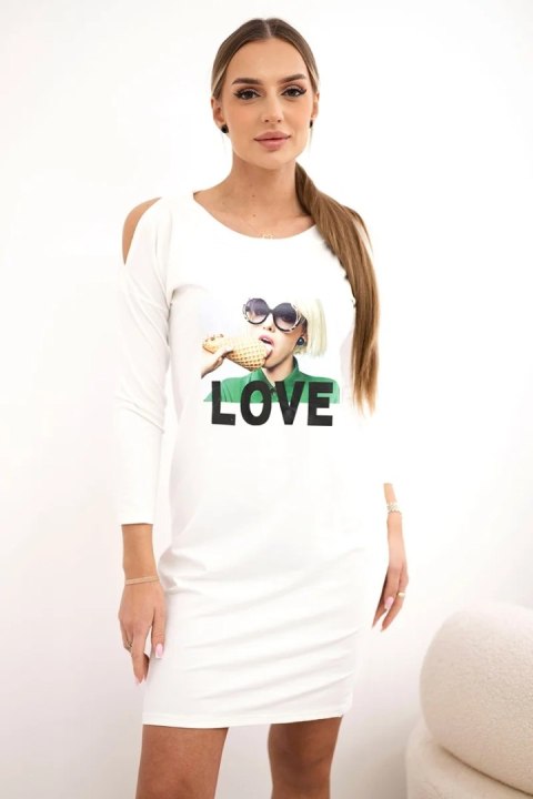 Sukienka z nadrukiem Love ecru  