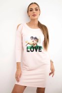 Sukienka z nadrukiem Love pudrowy róż  