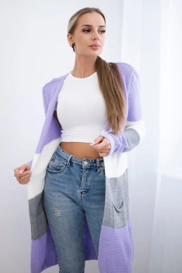 Sweter Kardigan w pasy fioletowy+ecru  