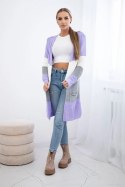 Sweter Kardigan w pasy fioletowy+ecru  