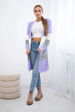 Sweter Kardigan w pasy fioletowy+ecru  