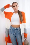 Sweter Kardigan w pasy pomarańczowy+ecru  