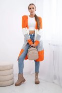 Sweter Kardigan w pasy pomarańczowy+ecru  