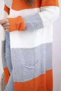 Sweter Kardigan w pasy pomarańczowy+ecru  