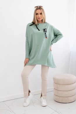 Bluza oversize z asymetrycznymi bokami ciemny miętowy  