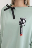 Bluza oversize z asymetrycznymi bokami ciemny miętowy  