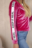 Bluza welurowa z kapturem fuksja  