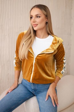 Bluza welurowa z kapturem musztardowa  