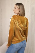 Bluza welurowa z kapturem musztardowa  