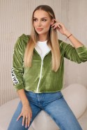 Bluza welurowa z kapturem zielona  