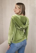 Bluza welurowa z kapturem zielona  