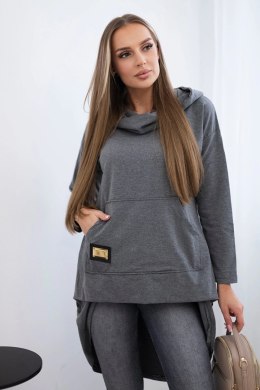 Bluza z długim tyłem i kapturem grafitowa  