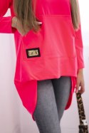 Bluza z długim tyłem i kapturem różowy neon  