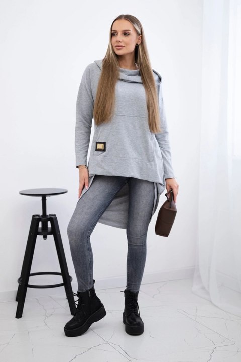 Bluza z długim tyłem i kapturem szara Bluza z długim tyłem i kapturem szara