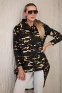 Bluza z długim tyłem moro khaki+brązowy  