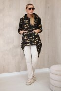 Bluza z długim tyłem moro khaki+brązowy  