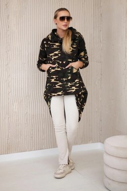 Bluza z długim tyłem moro khaki+brązowy  