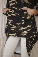 Bluza z długim tyłem moro khaki+brązowy  