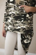 Bluza z długim tyłem moro khaki+ecru  