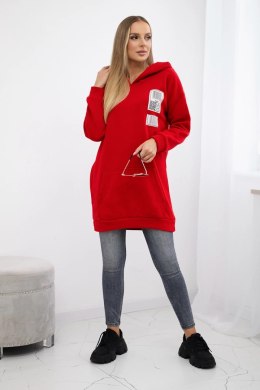 Bluza z kapturem z naszywkami czerwona  