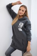 Bluza z kapturem z naszywkami grafitowa  