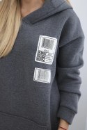 Bluza z kapturem z naszywkami grafitowa  