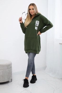 Bluza z kapturem z naszywkami khaki  