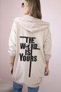 Bluza z nadrukiem "The world is yours" jasny beżowy  