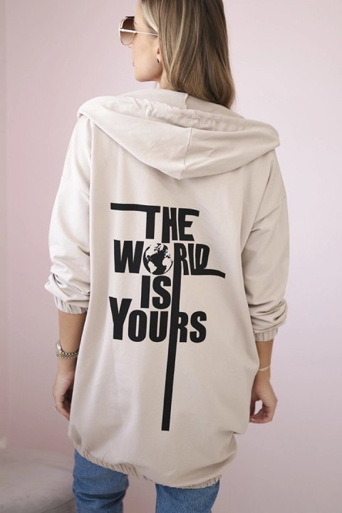 Bluza z nadrukiem "The world is yours" jasny beżowy Bluza z nadrukiem "The world is yours" jasny beżowy