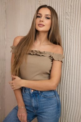 Bluzka hiszpanka z falbankami camelowa  