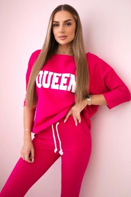 Komplet z nadrukiem Queen fuksja  