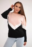 Sweter w geometryczne wzory pudrowy róż+czarny  