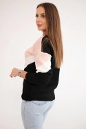Sweter w geometryczne wzory pudrowy róż+czarny  