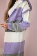 Sweter w pasy trzykolorowy ecru+fioletowy+szary  
