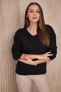 Sweter z dekoltem V grafitowy  