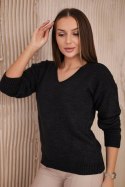 Sweter z dekoltem V grafitowy  