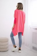 Bluzka oversize z nadrukiem tęczowych ust różowy neon  