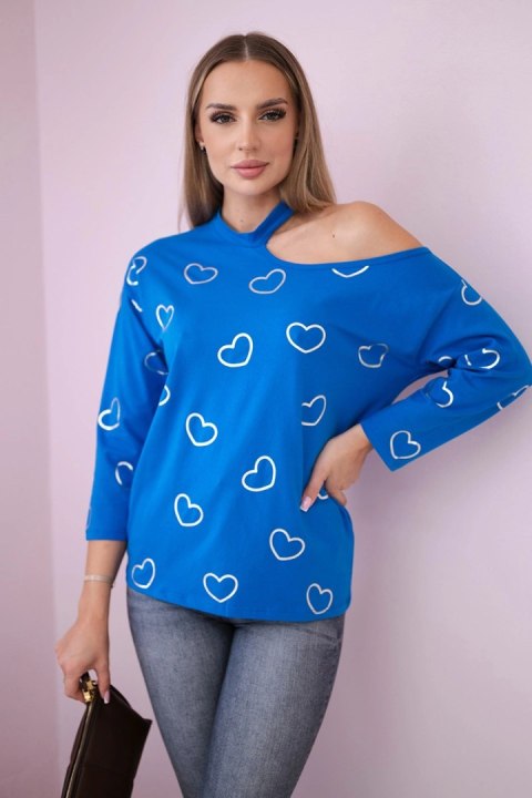 Bluzka z nadrukiem serc chabrowa Bluzka z nadrukiem serc chabrowa