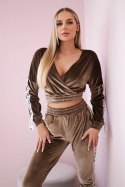 Komplet welurowy z napisem Queen cappuccino  