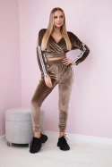 Komplet welurowy z napisem Queen cappuccino  